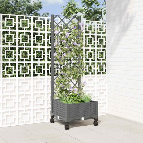 vidaXL Bac de jardin avec treillis et roues Gris clair PP (1/5)