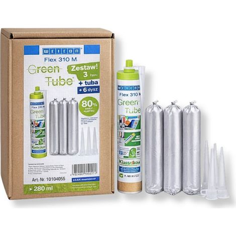 WEICON Green Tube Flex 310 M Kristallset MS Polymerkleber transparent 3 x 280 ml leere Tube 6 Düsen (1/5)