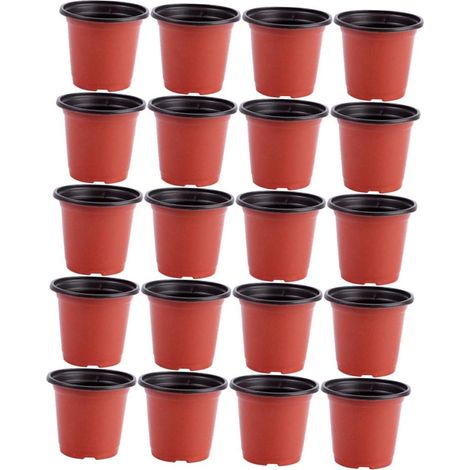 Set mit 20 Blumentöpfen – Brauner PP-Kunststoff – Mit Abflusslöchern – Für drinnen und draußen, Garten und Büro – 10 cm (1/5)