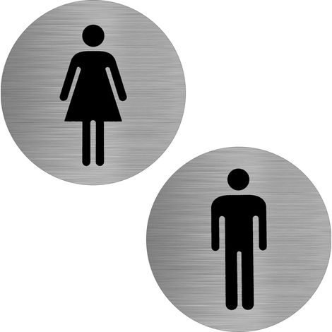 Plaques de Porte WC Toilettes Dames und Messieurs Diamètre 75 mm, Set de 2 Acier Inoxydable Plaque WC Plaque de Porte de Toilette pour Intérieur et Extérieur (1/5)