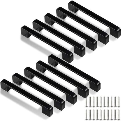 10er-Packung Möbelgriffe aus Edelstahl, Schrankgriffe, 128 mm, geeignet für Küchenschubladen und -schränke, schwarz.