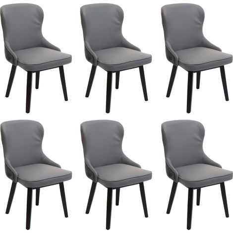 [NON UTILIZZATO] Set 6x sedie poltroncine sala pranzo HHG-713 86x53x53cm legno tessuto grigio scuro e chiaro