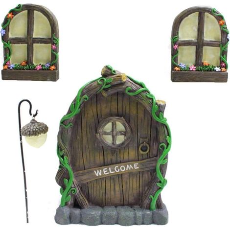 Ensemble de portes féeriques pour jardin, arbre miniature féerique avec portes et fenêtres féeriques (1/5)