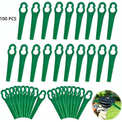 Lot de 100 Lames en Plastique Vert en Forme de Calebasse pour Coupe-Bordures, Lames de Rechange pour Tondeuses à Gazon Électriques (1/5)