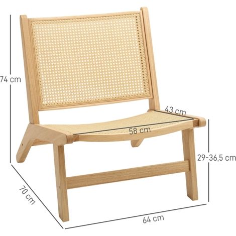Relaxsessel ohne Armlehnen 64x70x74 cm aus Holz und Naturrattan fürs Wohnzimmer – MEUBLIV (1/5)