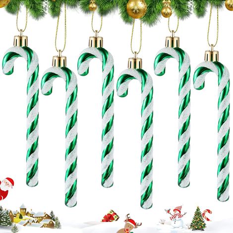 6 pezzi di bastoncini di zucchero per albero di Natale con glitter, decorazioni metalliche intrecciate a forma di bastoncini di zucchero per feste di Natale con corde, verde (1/5)