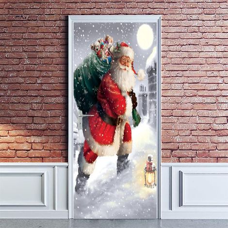 77 X 200 Cm Sticker Porteaautocollant Poster De Porte 3d Pre Nol Donnant Aux Enfants Des Cadeaux De Nol Vinyle Affiche De Porte Sticker Mural Papi