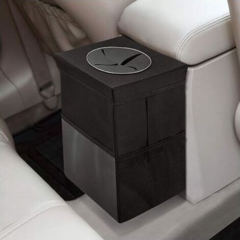 Poubelle de voiture avec couvercle – Sac poubelle de voiture à suspendre avec poches de rangement, organiseur de voiture étanche pliable et portable, poubelle de voiture de grande capacité 10 L