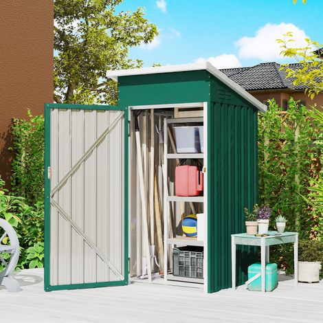 Caseta de Jardín Exterior Metálico 0,74 m² 107,5x91x185 cm con Techo Inclinado Puerta con Cerradura Ventilaciones Verde (1/5)