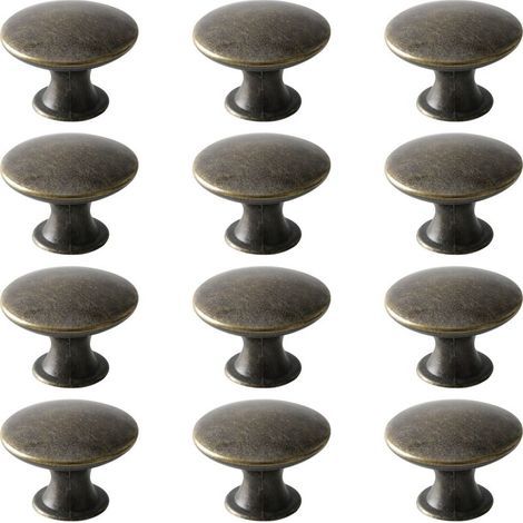 Bouton De Commode - Fer Et Laiton Antique - Finition Bronze Huilé - Pour Armoire Tiroir Meuble Cuisine - Lot De 12 (1/5)
