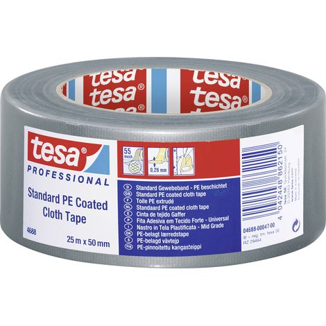Ruban adhésif toilé 04688-00047, Gris, Tissu extrudé en PE ( Prix pour 1 )