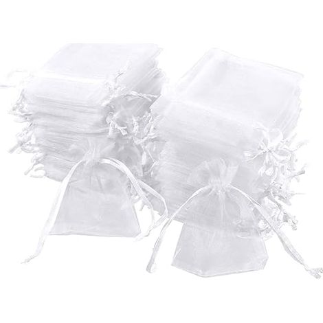Lot de 100 sachets en organza blanc, 7 x 9 cm, pochette cadeau en organza, pochette à bijoux, sachets de mariage, sachets de lavande, faveur de mariage (1/5)