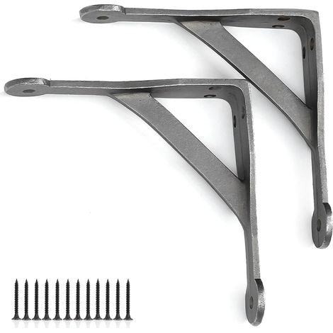 2pcs Scaffold Board Gallows Shelf Brackets   6x6 Inch Cast Iron Heavy Duty Wall Bracket with 12 Screws for Kitchen, Living Room (1/5)