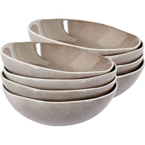 Conjunto de 4 platos hondos cuenco para pasta de gres caolín artesanal acabado esmalte reactivo gris Costmary (1/5)