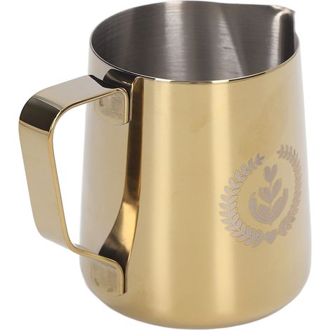 Pot à lait mousseur 600 ml en acier inoxydable 304, couleur or titane, idéal pour la maison et les cafés. (1/5)