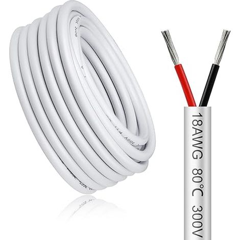 10m 18AWG 2x0.75mm² 2 Core White Flexible Tinned Copper Wire Low Impedance 5V/12V/24V LED Power Supply (1/5)