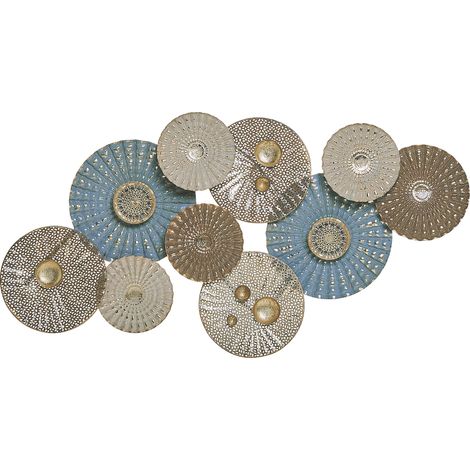 Decoración de pared círculos arte de pared de metal azul y beige estilo moderno Hassium (1/5)