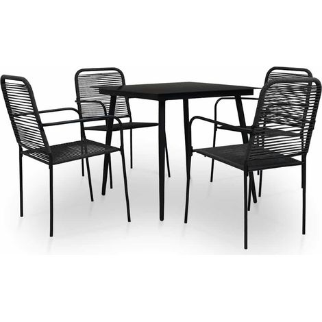 Ensemble Table et Chaise de Jardin 5 pcs - Mobilier à dîner d'extérieur Corde en coton et acier Noir BV509897 - BonneVie (1/5)