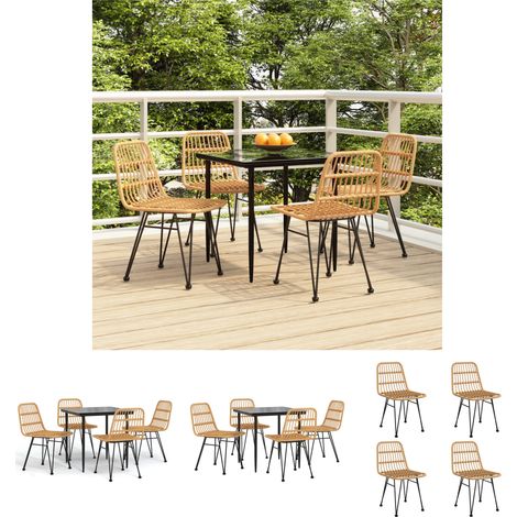 Gartenstuhl - vidaXL 5-tlg. Garten-Essgruppe Poly Rattan - Garten Tisch (1/5)