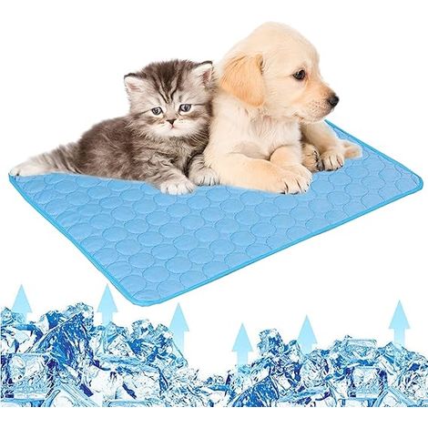 Tapis Rafraichissant Chien Chat 50 x 60cm, Tapis Refroidissement Chien Version Améliorée Reste Froid Plus Longtemps Tapis Fraicheur Chien Chat Souple Durable,Bleu (1/5)