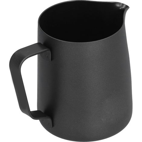 Milchkaraffe aus Edelstahl, feiner Ausguss, 350 ml, für Cappuccino und Latte Art, schwarz, verstärkte Wandstärke (1/5)