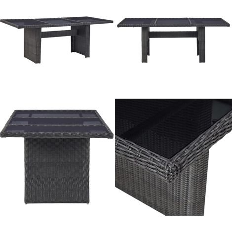 Garten-Esstisch Schwarz 200x100x74 cm Glas und Poly Rattan - Gartenstuhl - Esstisch - Balkonmöbeln - Terrassenmöbel - Rattan Möbel - Home & Living
