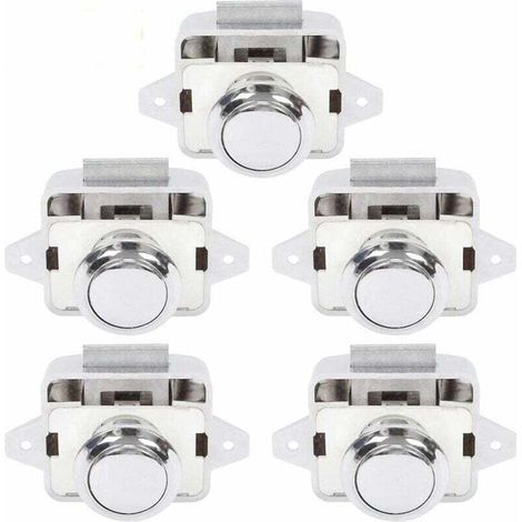 Bouton Poussoir Porte Placard RV Caravane Camping Car Serrure Loquet Fermeture Argent 5 Pièces (1/5)