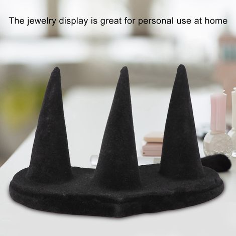 Présentoir à bagues velours noir, support pour bijoux et rangement d'anneaux (3 doigts) (1/5)