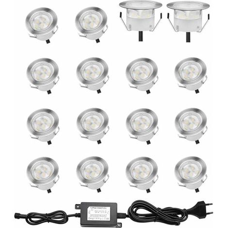Set of 16 recessed LED spotlights, Outdoor Recessed LED Spotlights, IP67 Waterproof, Outdoor Recessed Spotlights, 0.6W DC12V, White Light (1/4)