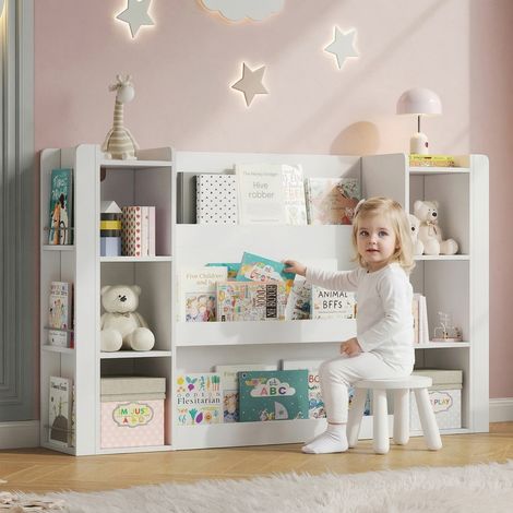 Étagère enfant 140 x 30 x 95 cm blanche, meuble de rangement pour livres illustrés – bibliothèque et armoire en bois pour chambre d'enfant