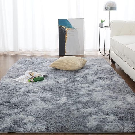 Wohnzimmerteppich flauschig grau langflor 90x150cm rutschfest Tie-Dye (1/5)