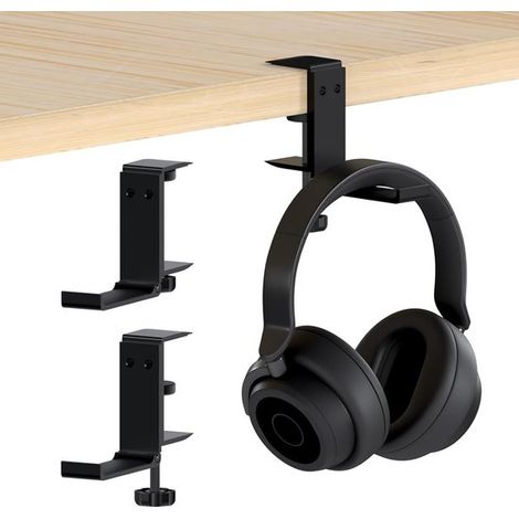 Unterbau-Kopfhörerhalterung aus Aluminium, verstellbarer Universal-Headset-Hakenständer, schwarz (1/5)