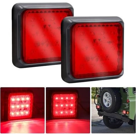 2PCS Feu Arrière LED pour Remorque,Carrés Feux Remorque LED 24V Blanc Feux de Frein Arrière Feux Antibrouillard pour Camion/Remorque/Caravane/Tracteur/Voiture,Rouge (1/5)