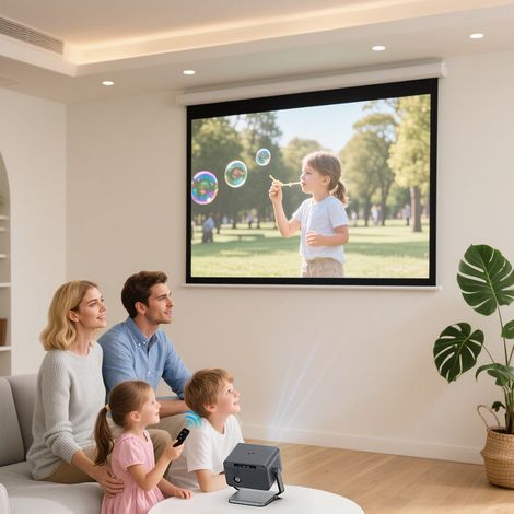 Fabulcozy Écran de projection motorisé 265L x 183H cm, 4:3 4K HD, Montage mural/plafond, Télécommande incluse, Matériau anti-plis et occultant, blanc