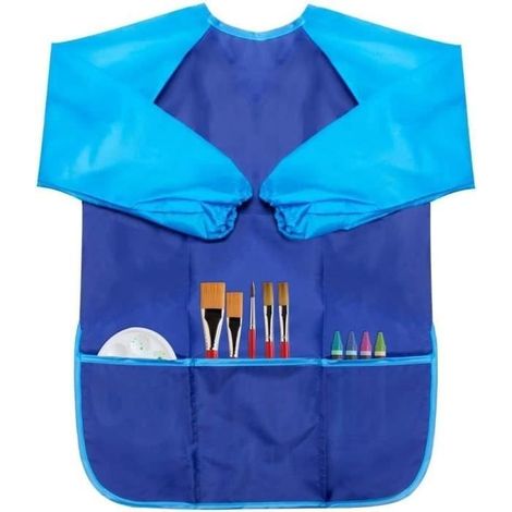 Tablier de peinture - Nylon imperméable - Enfant 6-12 ans - 3 poches - Bleu - L