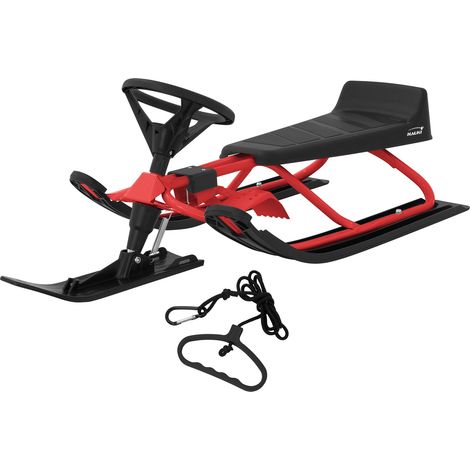 ECD Germany Slitta per bambini con volante e freno in acciaio rosso bob da neve con sedile e schienale ideale per bambini a partire da 5 anni e adulti fino a 90 kg skibob con corda di trazione (1/5)