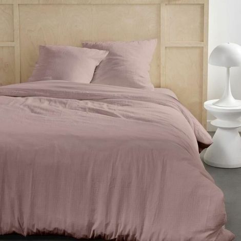 Parure de lit - TODAY - 123667 - 2 personnes - 260x240cm - Gaze de coton unie - Rose des sables