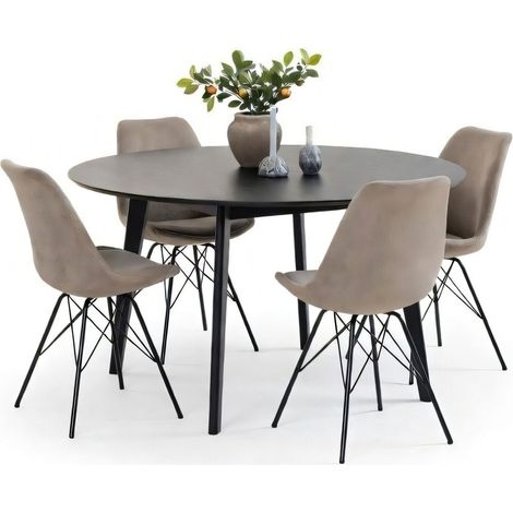 Conjunto de mesas y sillas para comedor Norsica 505, Beige + Negro, 76x0x0cm, Diámetro: 140, Número de asientos: 4, Estilo: Contemporary