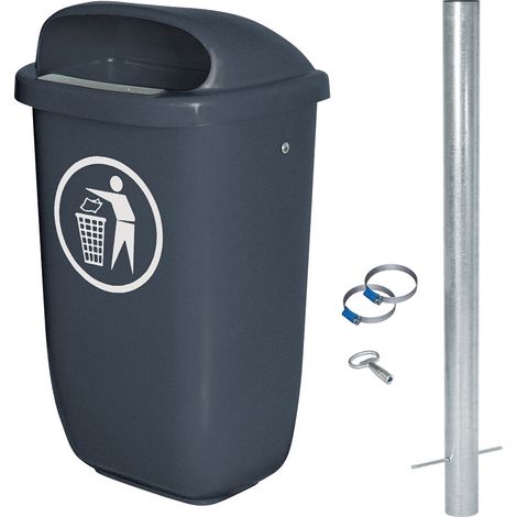 BRB Poubelle d'extérieur - Capacité : 50 l - Conforme à la norme DIN 30713 - En kit complet avec poteaux galvanisés et colliers de serrage (anthracite)