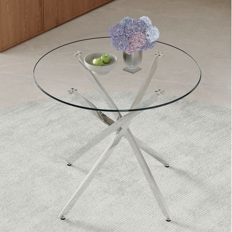 Table ronde en verre trempé et métal, 88 cm, argentée/transparente, 2-4 personnes (1/5)