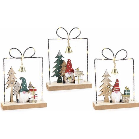 Set 3 Decorazioni Natalizie da Tavolo a Forma di Pacchetto Regalo con Luce Calda (1/2)