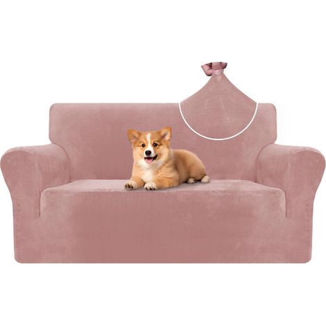 Samt Sofa Überzug 2 Sitzer, elastisch, rutschfest, haustierfreundlich, rosa (1/5)
