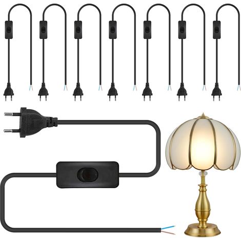 8 x power cable with plug and switch, 1.8 m, black, connection cable with European plug, H03VVH2-F2 x 0.75 mm², for lights, lamps, bulbs (1/5)