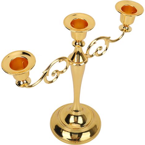 Porte-bougeoir doré à 3 bras style vintage pour mariage et décoration intérieure chic (1/5)