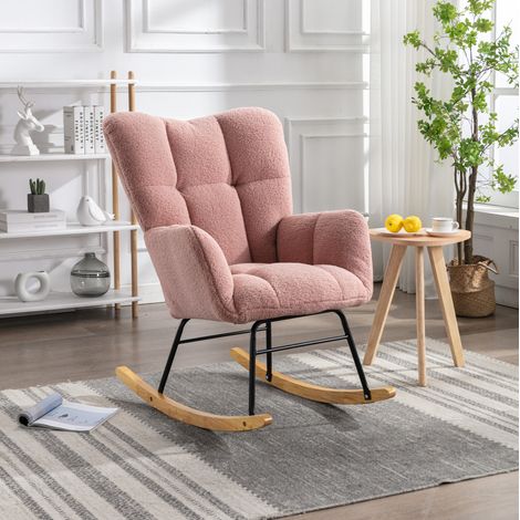 Sillón mecedora teddy rosa, estructura de madera y metal, 89 x 70 x 95 cm, DESVIAE (1/5)