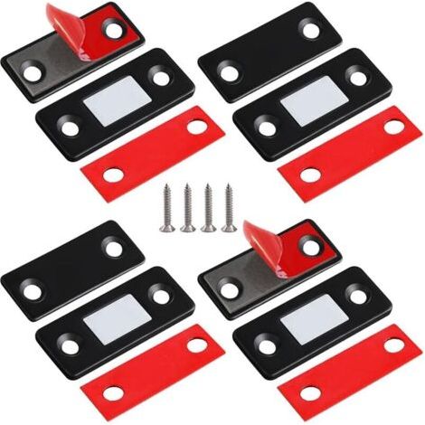 QORVA-Aimants de porte, lot de 4 loquets magnétiques ultra-fins en acier inoxydable pour portes coulissantes de placards, cuisines, penderies, tiroirs, meubles, etc., noir (1/4)