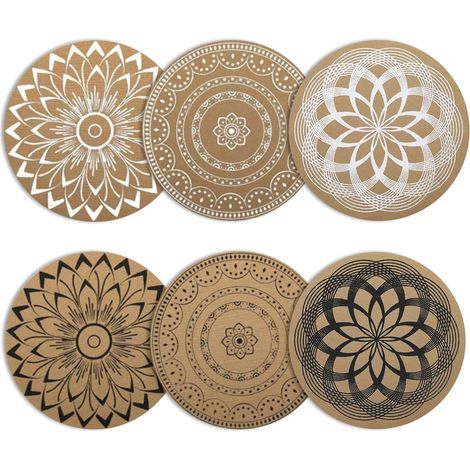Lot de 6 sets table ronds bohème vinyle 38x38 cm, lavables résistants chaleur, polyvalents cuisine/salle à manger (1/5)