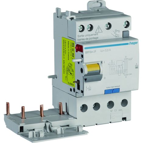 Bloc différentiel double sortie 3P+N 40A 300mA type F - HAGER BFF940F (1/5)
