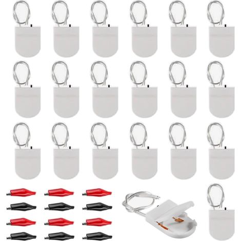 Paquete de 20 portapilas, portapilas CR2032 de 3 V, portapilas de botón, 1 pila CR2032 de 3 V con interruptor de encendido/apagado, blanco