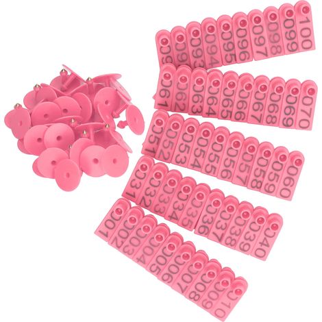 100 jeux de boucles auriculaires numérotées pour bovins (vaches, porcs, moutons), identification précise, rose (1/5)